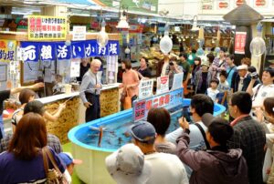 Fishing for fresh squid (Hakodate Morning Market)
